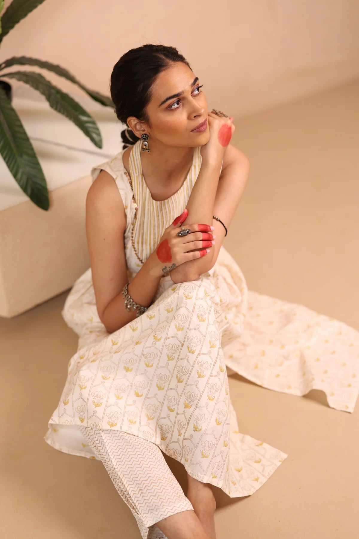 Chhapa - IVORY JAAL - Satin Cotton Kurtaset