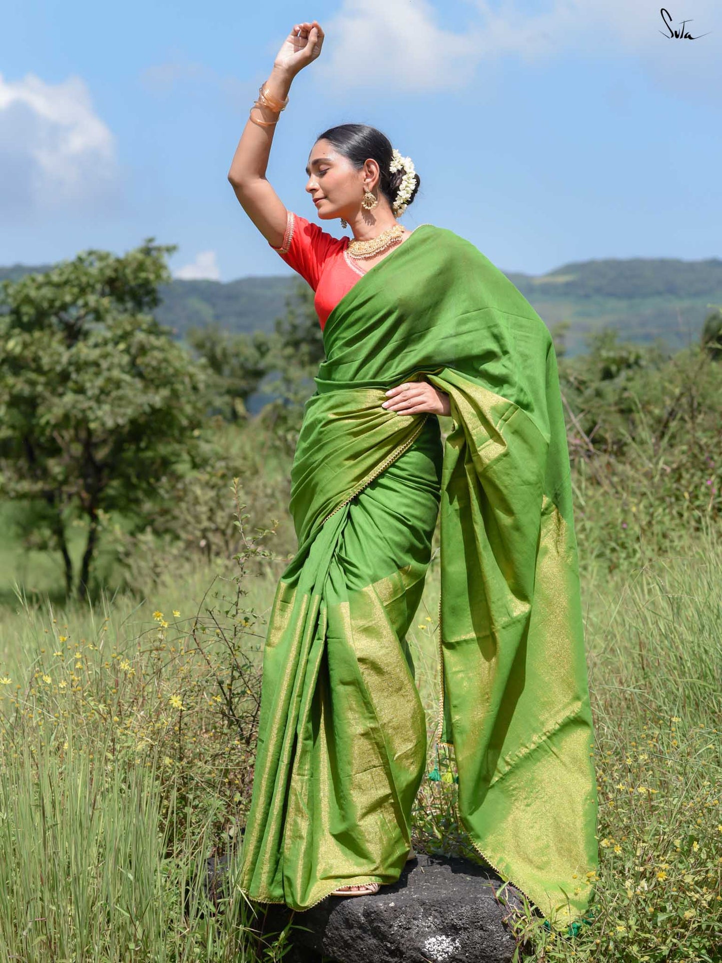 SUTA - Dipped in Matcha Cotton Acrylic Saree