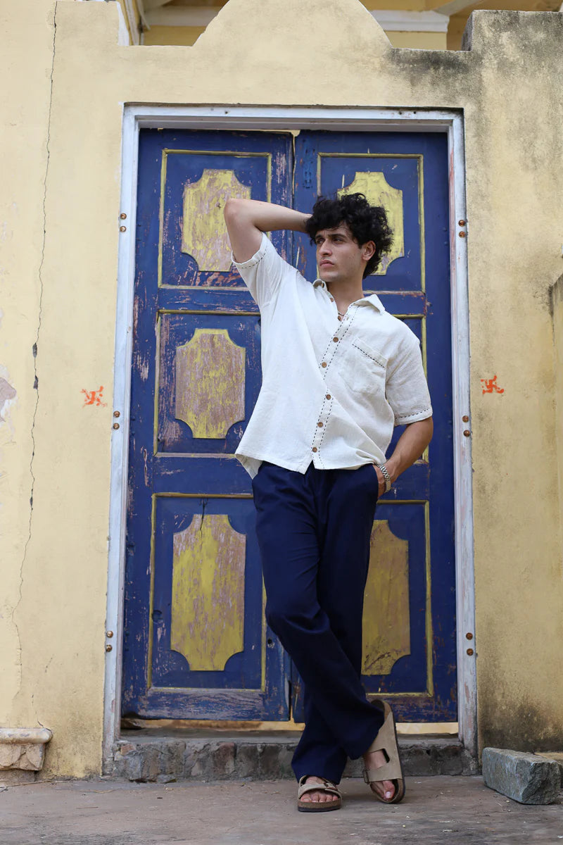 IKSHA - Nawab Shirt with Blue or Red Embroidery