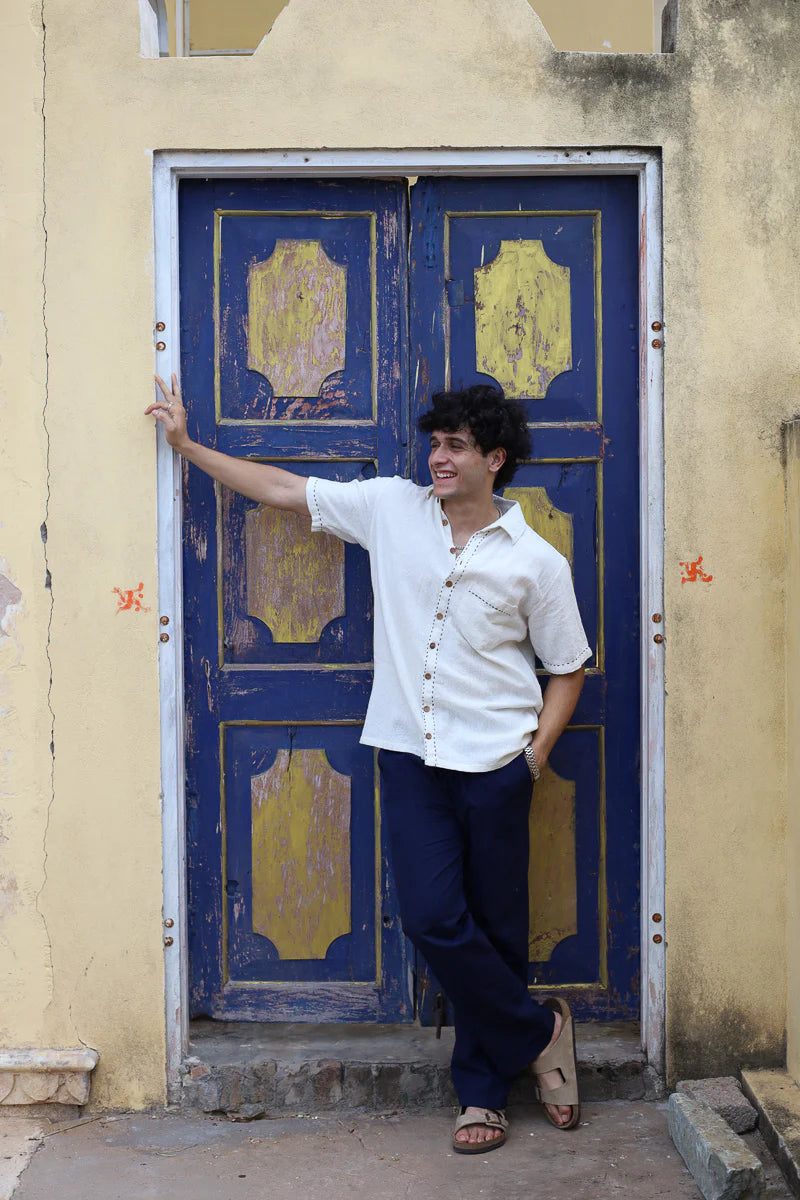 IKSHA - Nawab Shirt with Blue or Red Embroidery