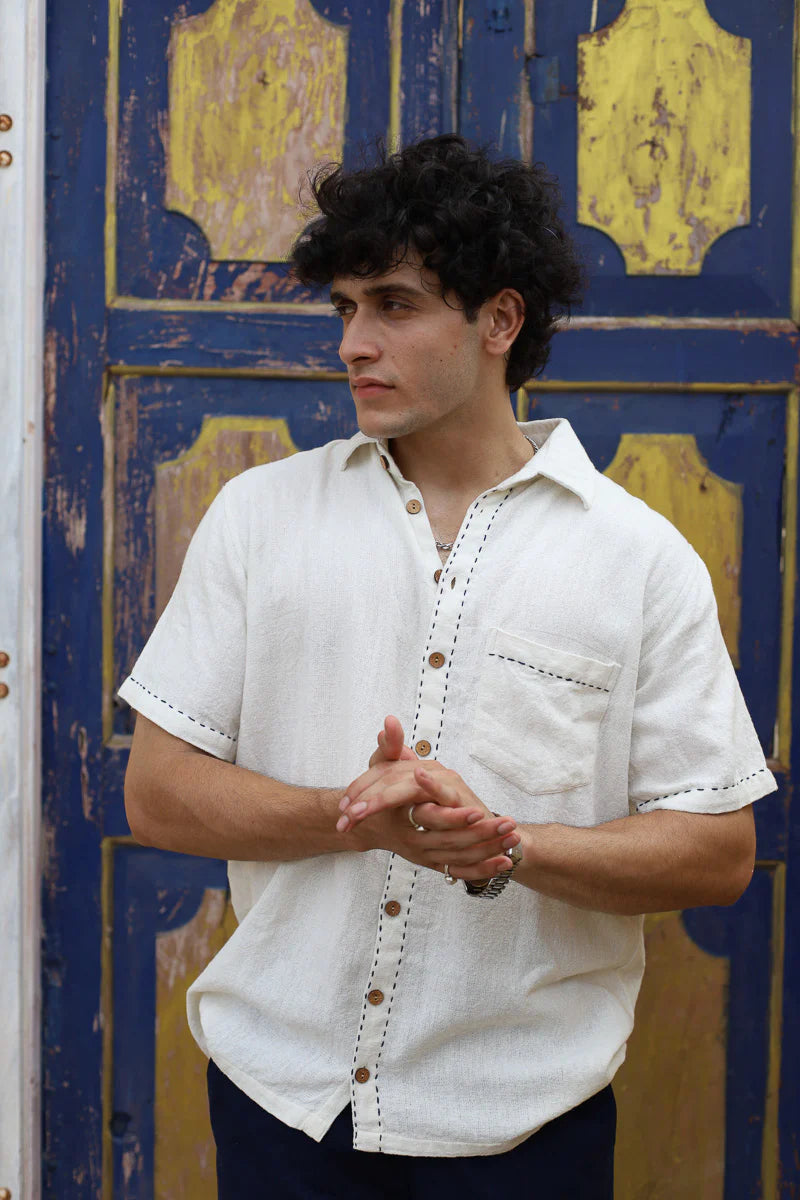 IKSHA - Nawab Shirt with Blue or Red Embroidery