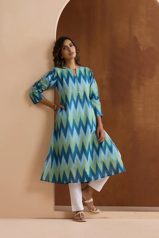 Murraya - Blue Marla Ikat Handloom Cotton Kurta Set of 2