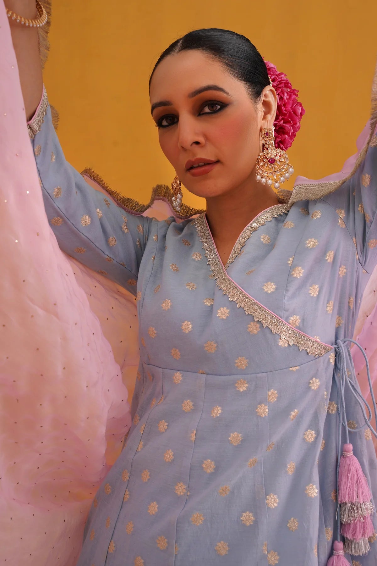 Murraya - Blue Bethany Banarasi Anarkali Set of 3
