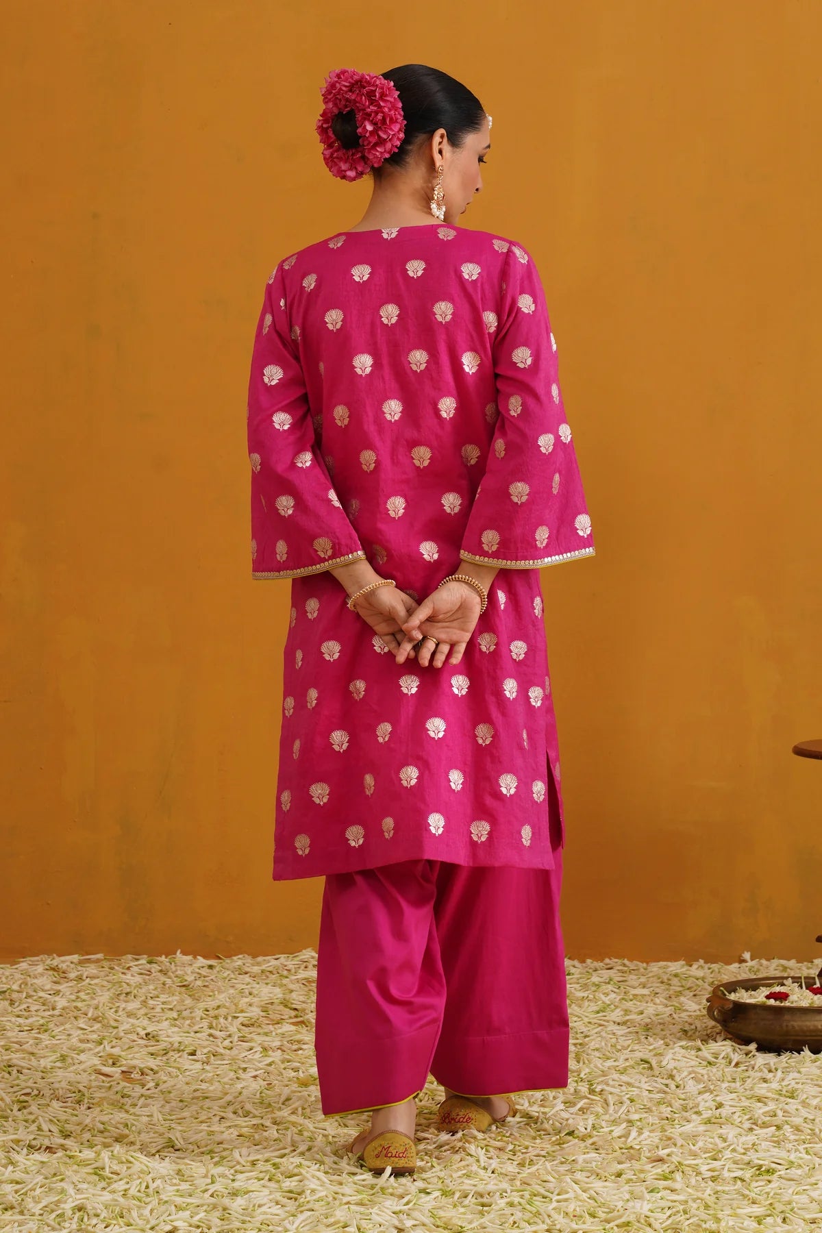 Murraya - Pink Lotus Banarasi Kurta Set of 3 with Farsi pants