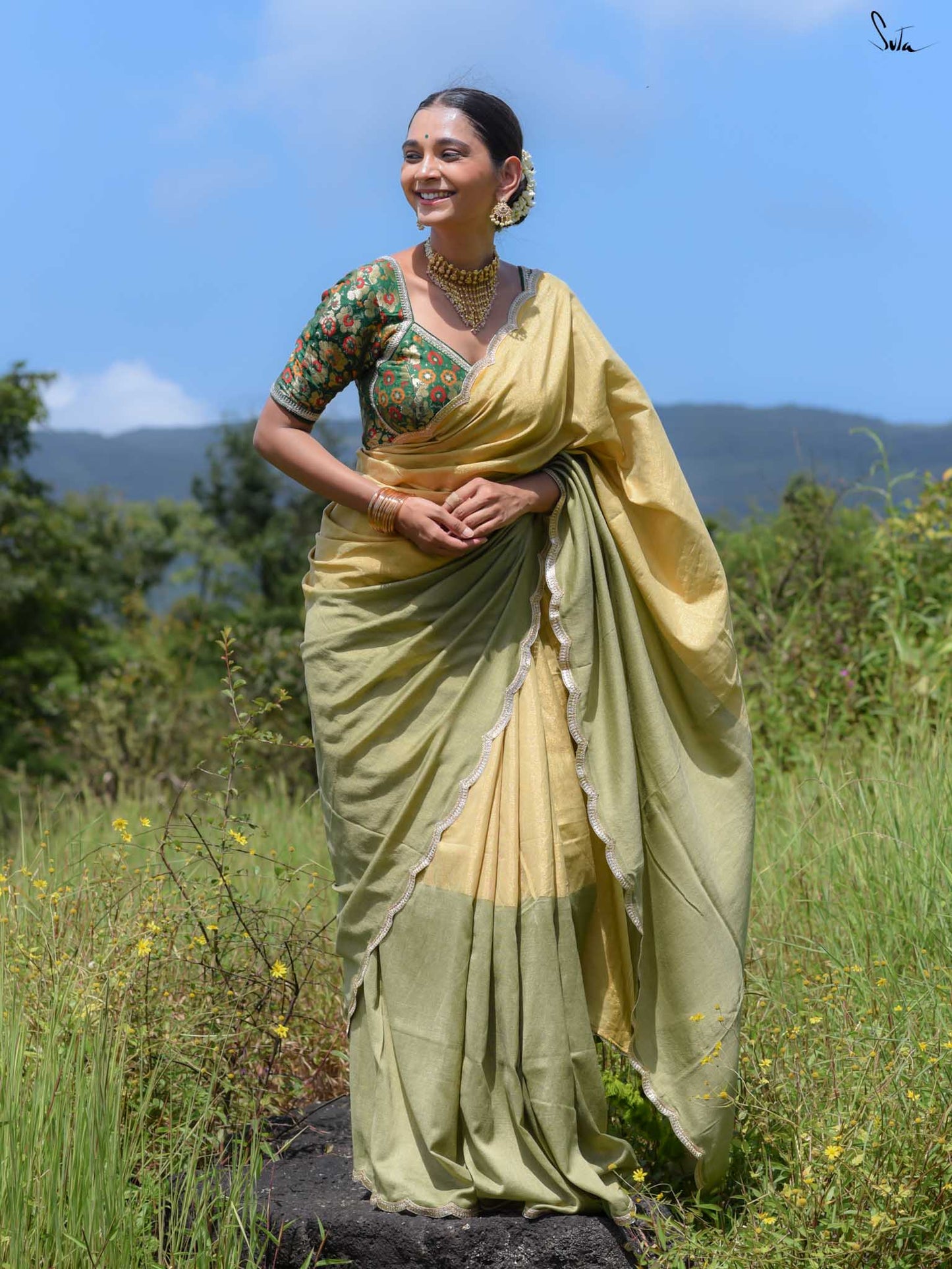 SUTA - Dipped in Pistachio Cotton Acrylic Saree
