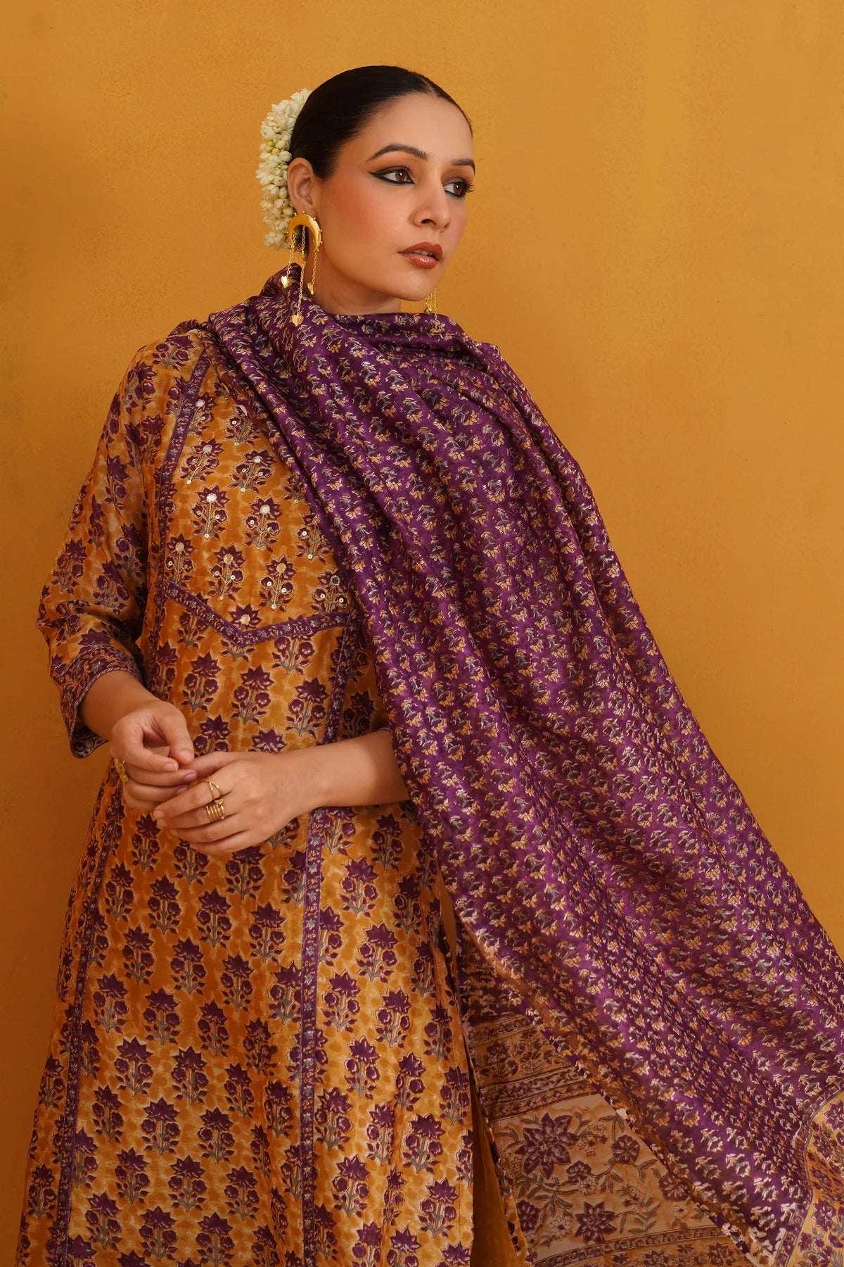 Murraya - Mustard Molly Embroidered Chanderi Kurta Set of 3