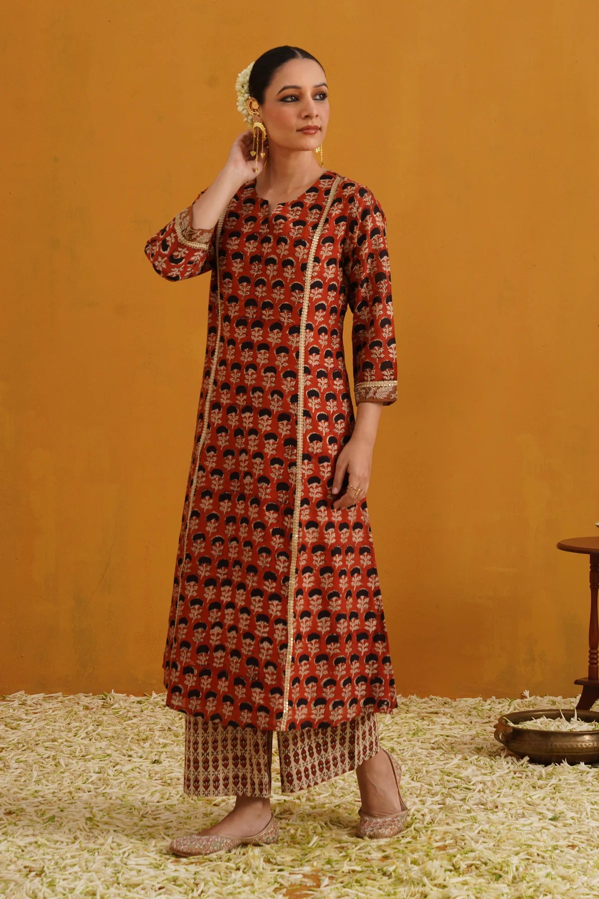 Murraya - Brick Red Kalamkari Chanderi Kurta Set of 3