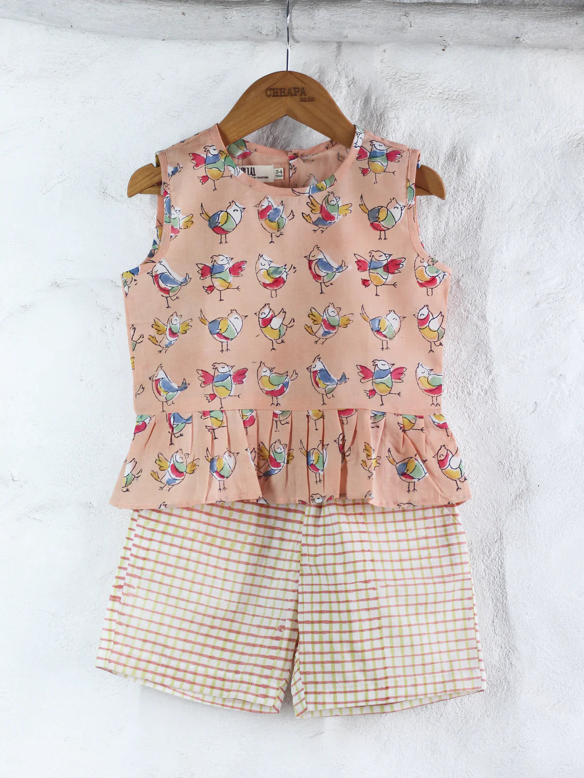 Chhapa - PEACH BIRDS TOP & SHORTS SET