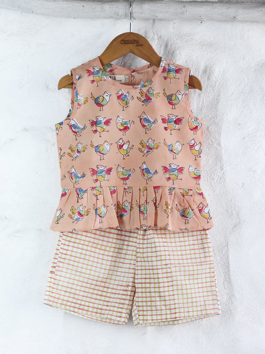 Chhapa - PEACH BIRDS TOP & SHORTS SET