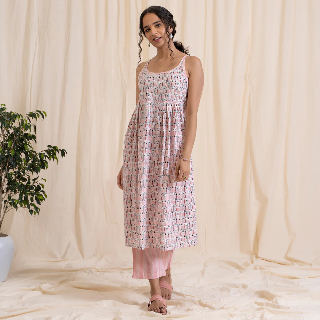 Akiso - Pink Tribal Print Kurta Set