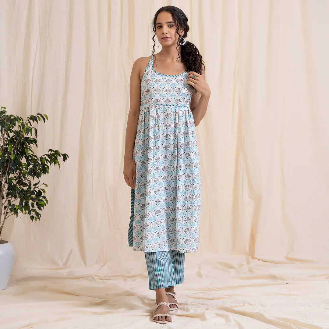 Akiso - Blue Grey Print Kurta Set