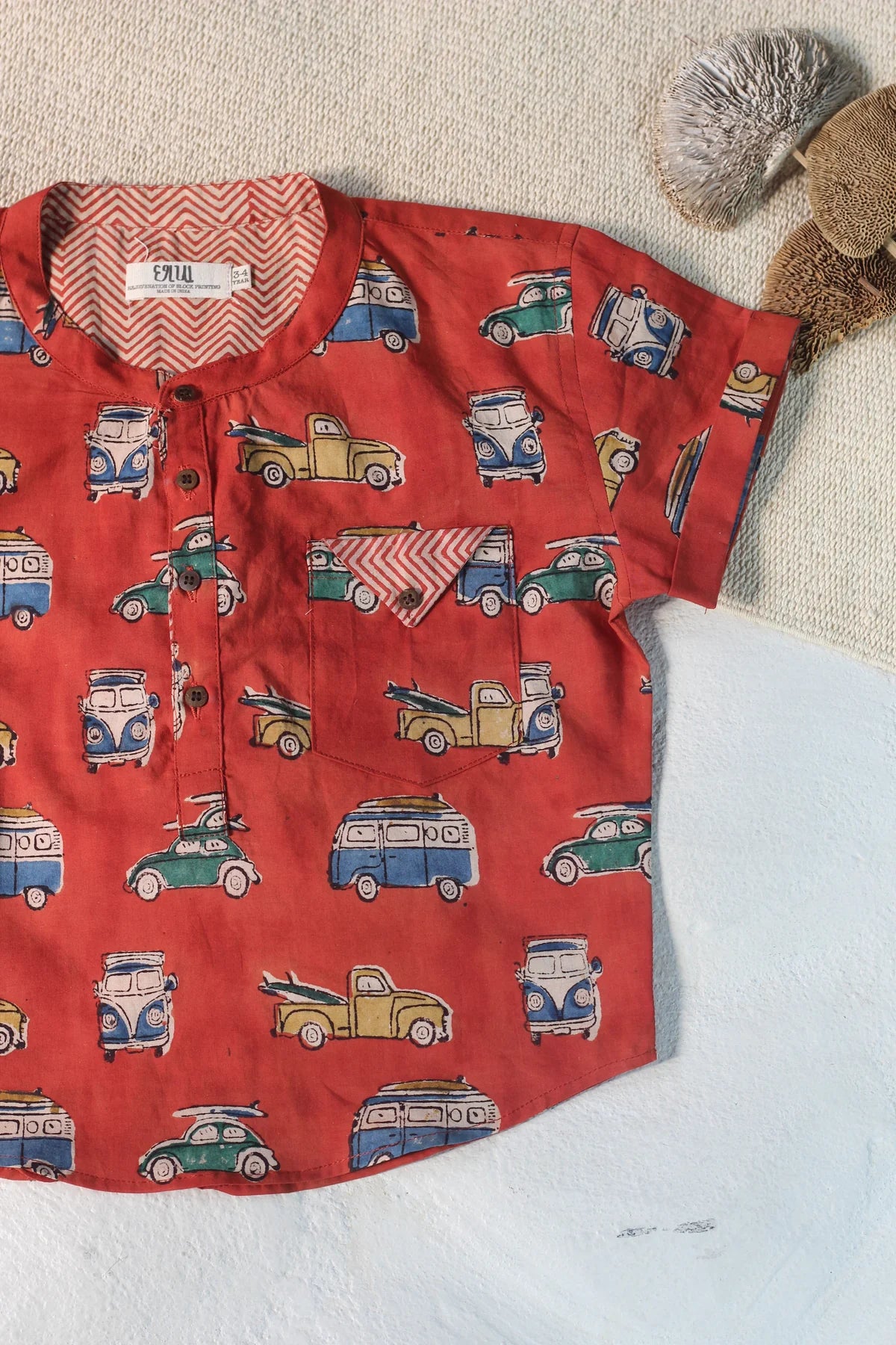 Chhapa - Bagru Maroon Retro Camper Van Shirt