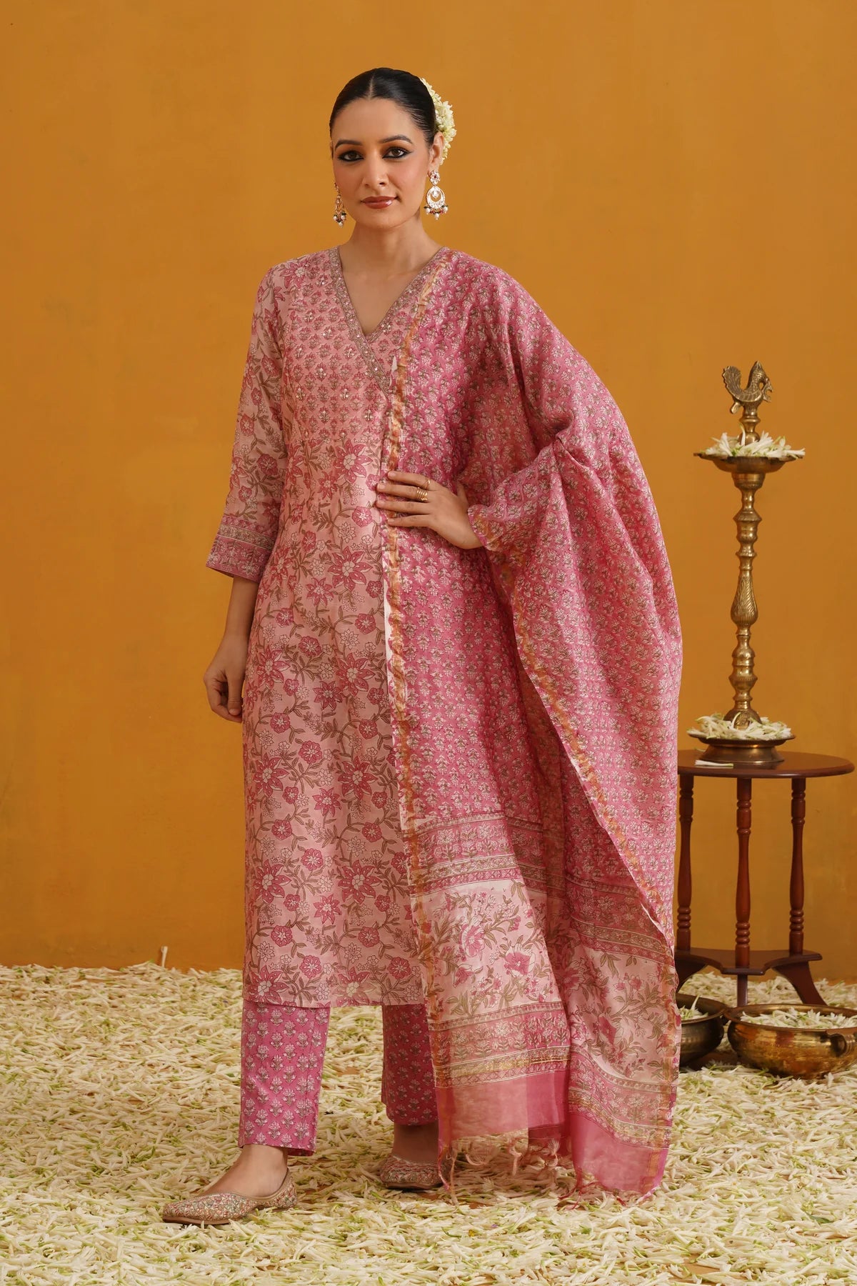 Murraya - Pink Paloma Embroidered Chanderi Kurta Set of 3