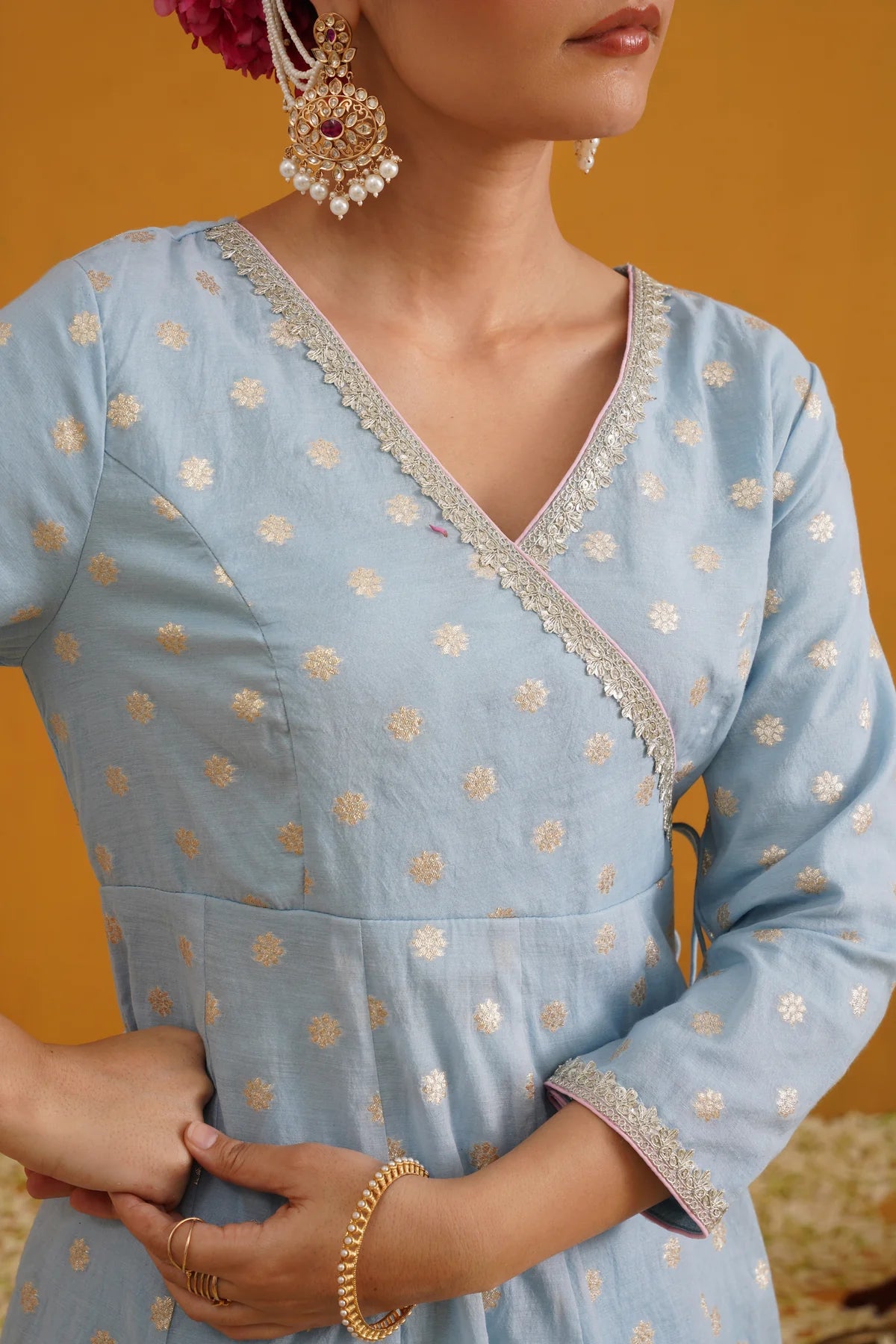 Murraya - Blue Bethany Banarasi Anarkali Set of 3