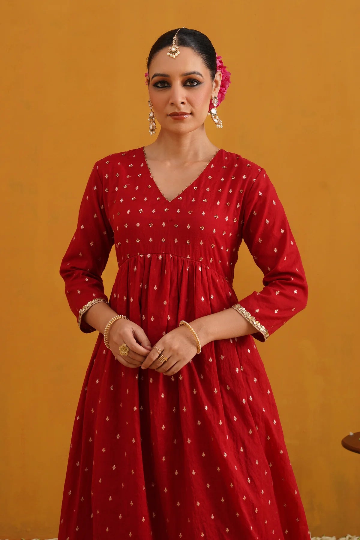 Murraya - Red Vermilion Embroidered Banarasi Kurta Set of 3