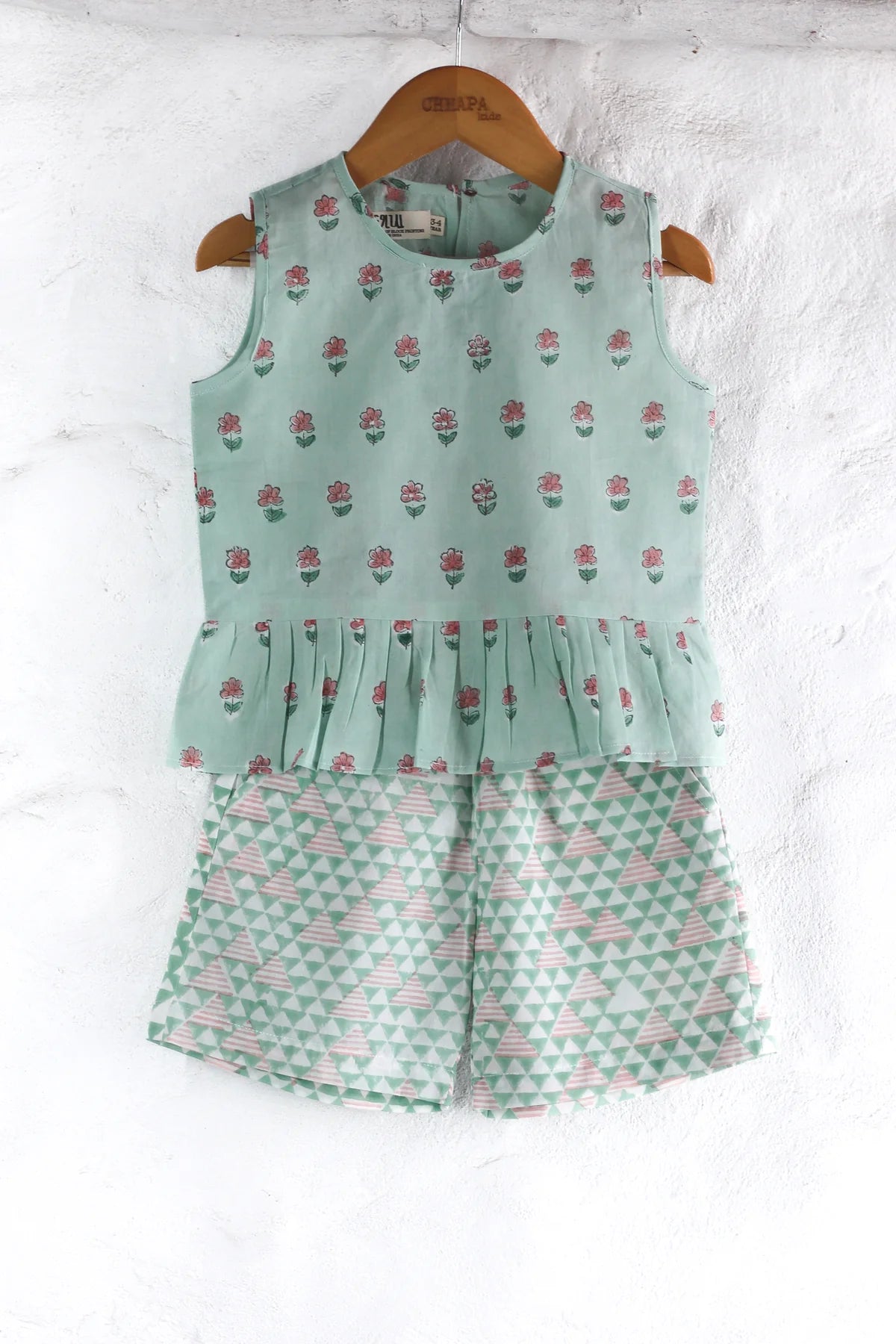 Chhapa - MINT FLOWER TOP & SHORTS SET