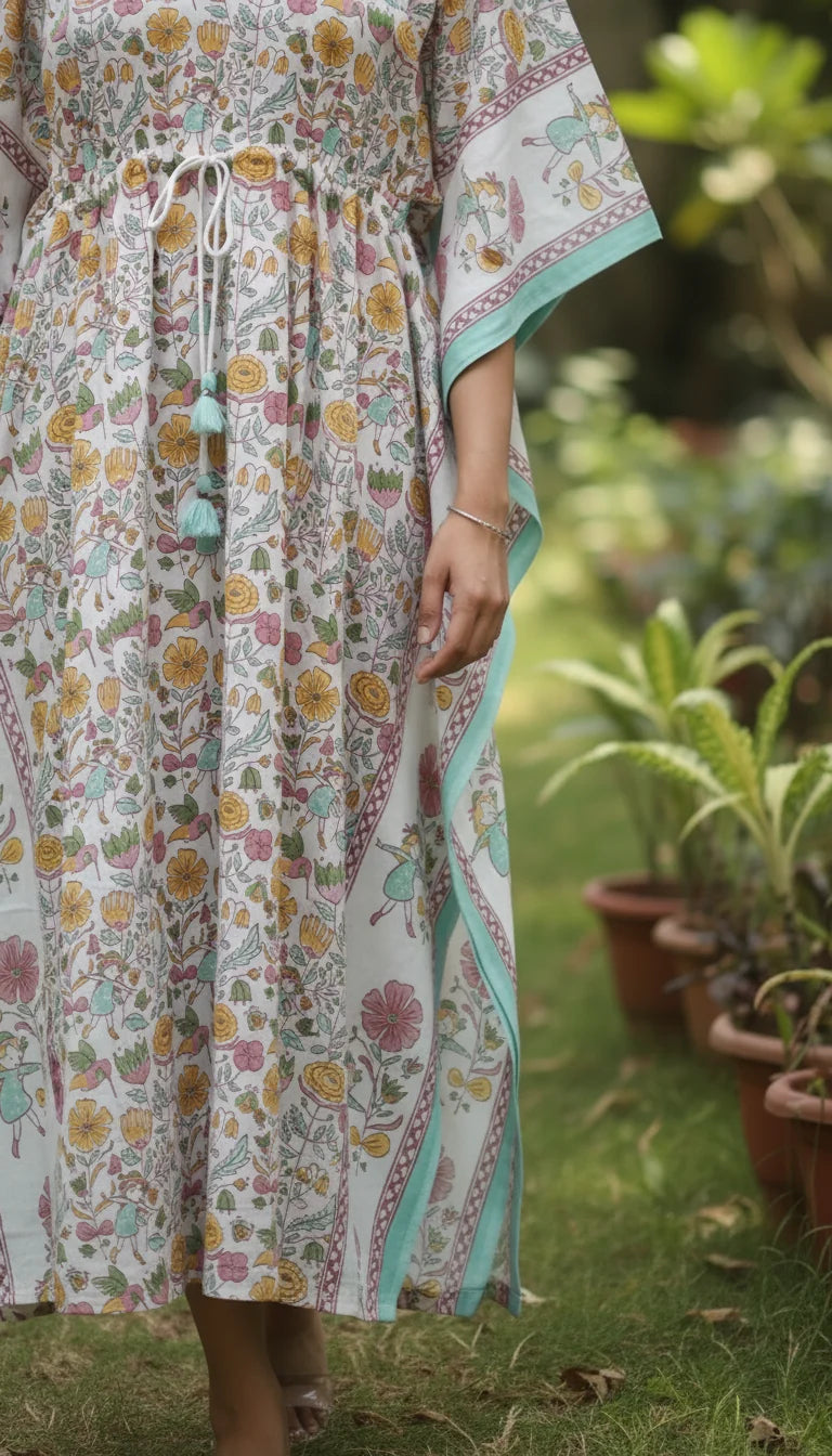 Chhapa - Garden Wonderland Kaftan | Hand Block Printed Cotton