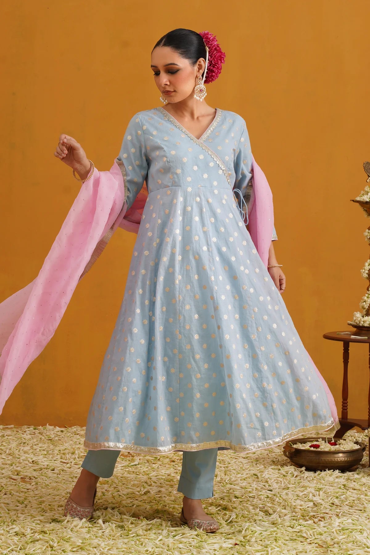 Murraya - Blue Bethany Banarasi Anarkali Set of 3