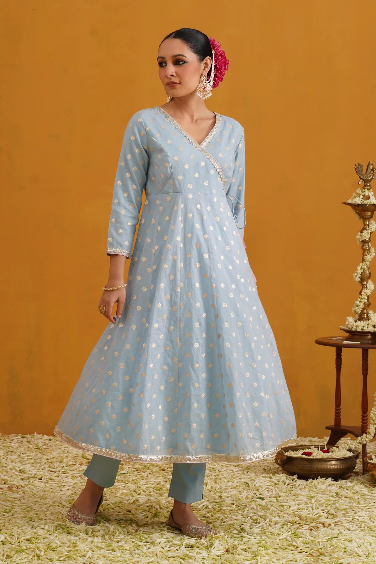 Murraya - Blue Bethany Banarasi Anarkali Set of 3