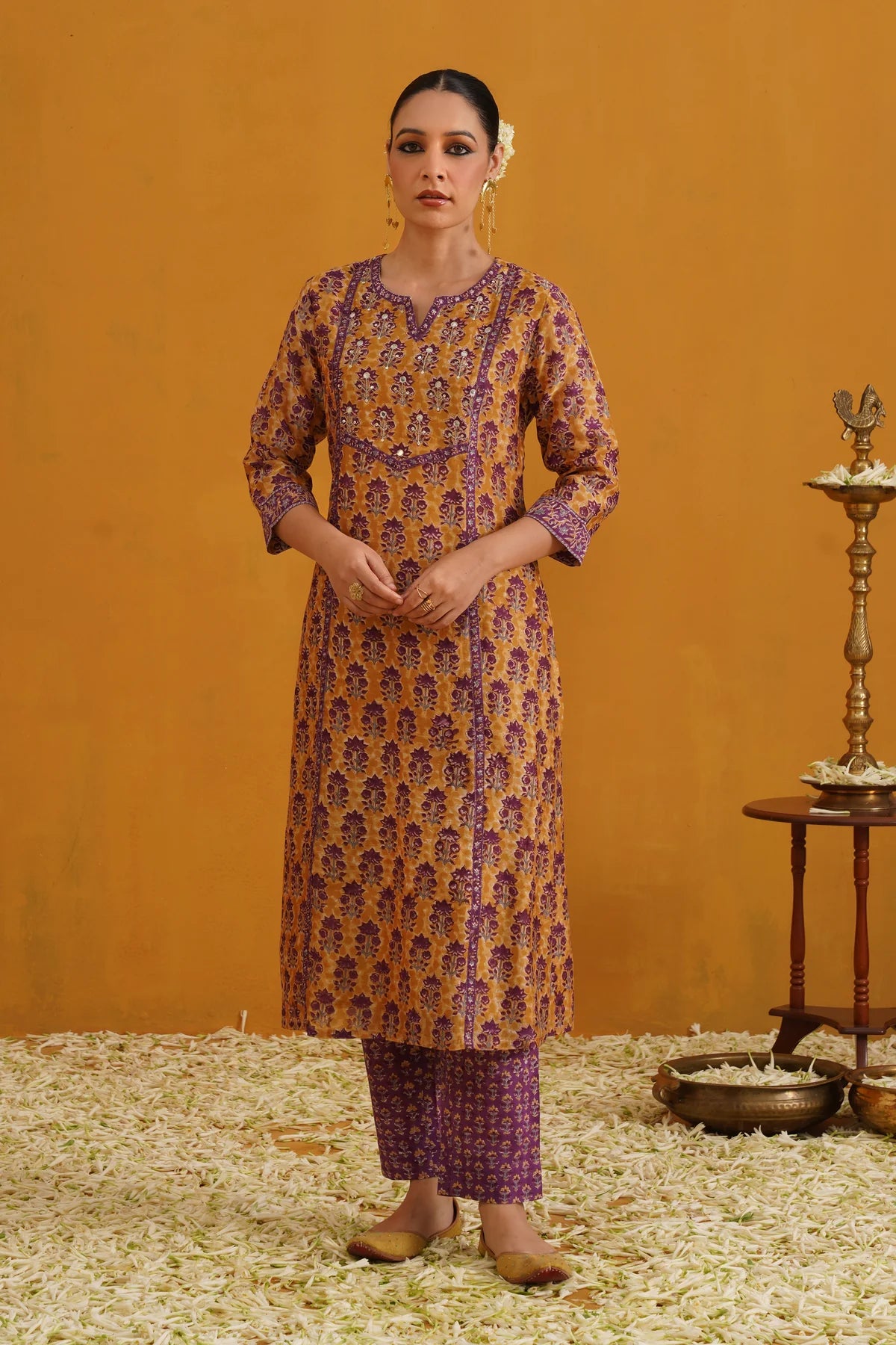 Murraya - Mustard Molly Embroidered Chanderi Kurta Set of 3