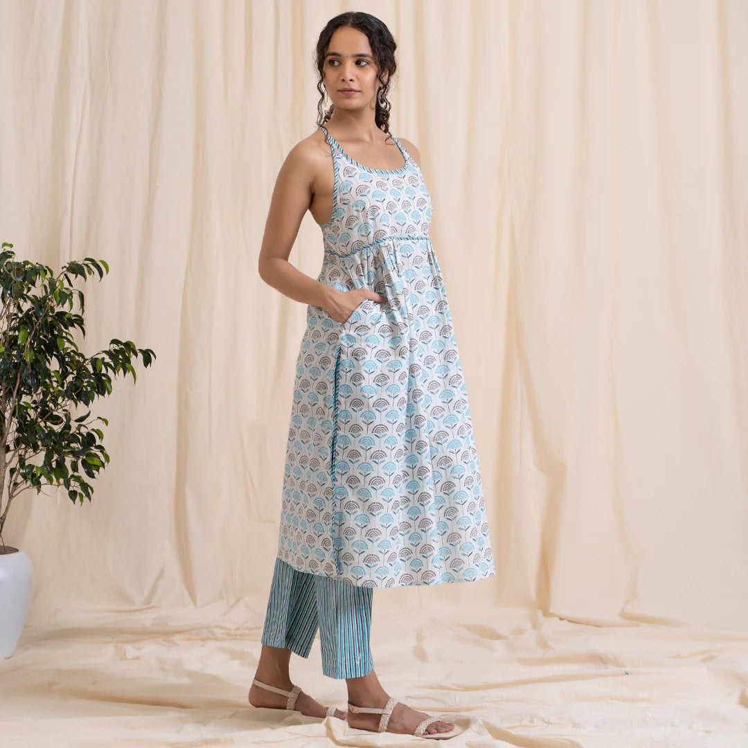 Akiso - Blue Grey Print Kurta Set