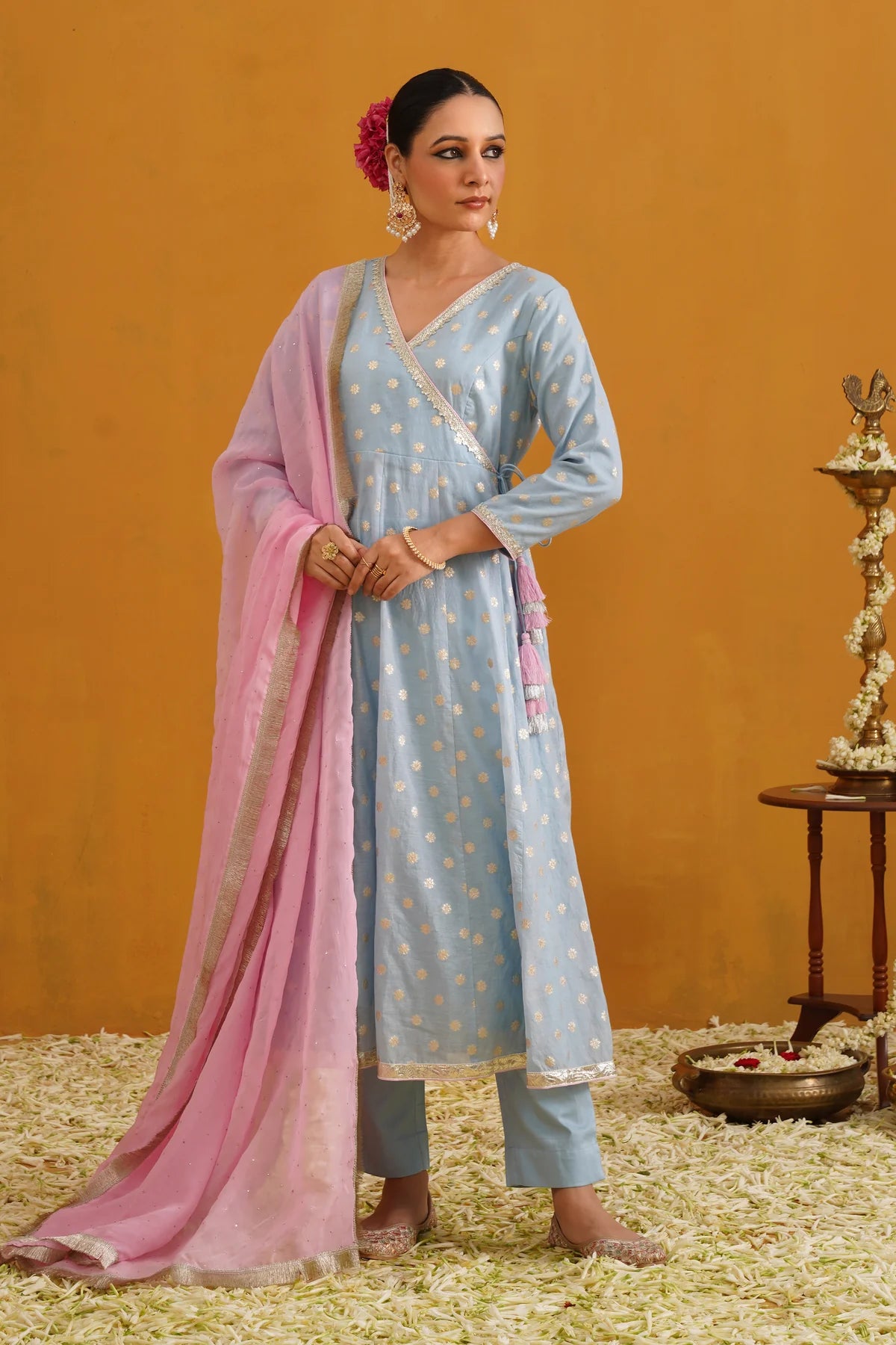 Murraya - Blue Bethany Banarasi Anarkali Set of 3