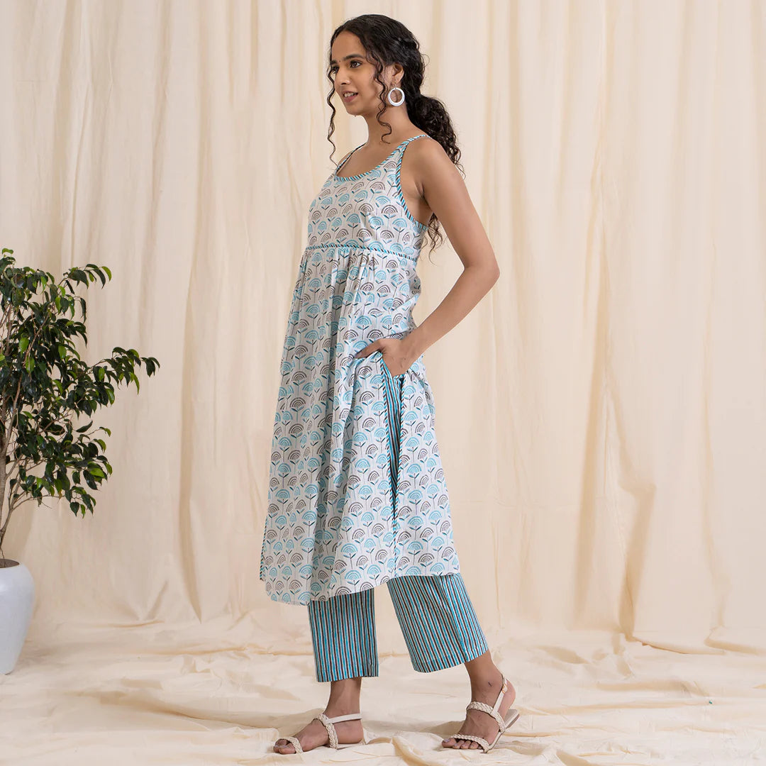 Akiso - Blue Grey Print Kurta Set