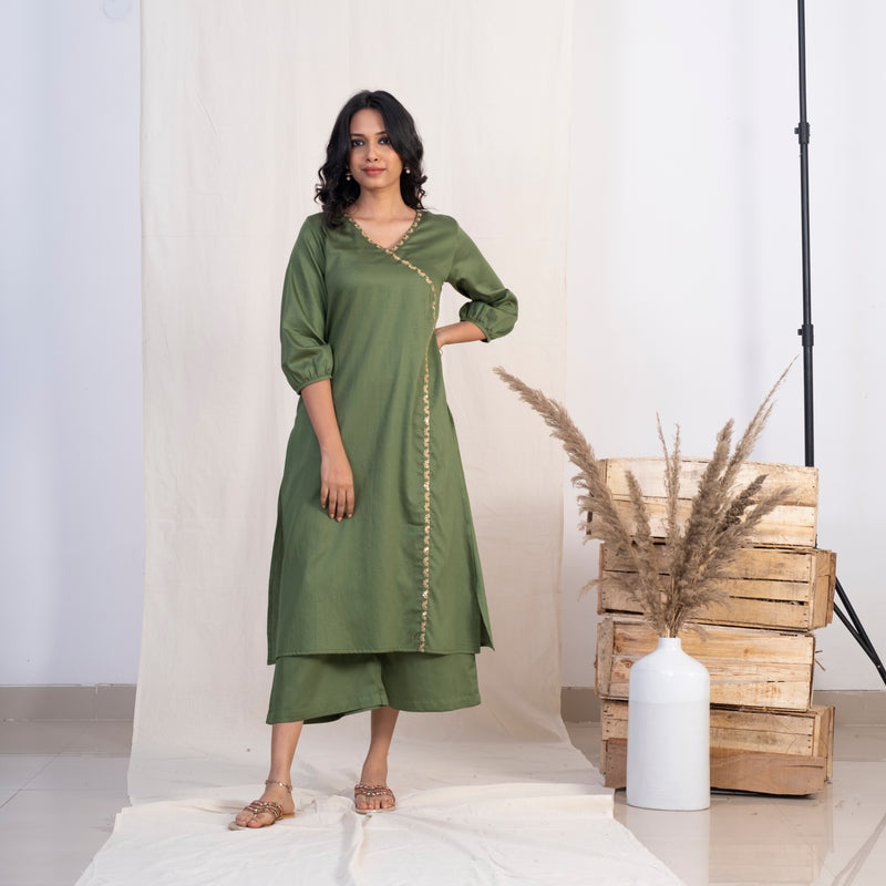 Akiso - Green Embroidered Angrakha