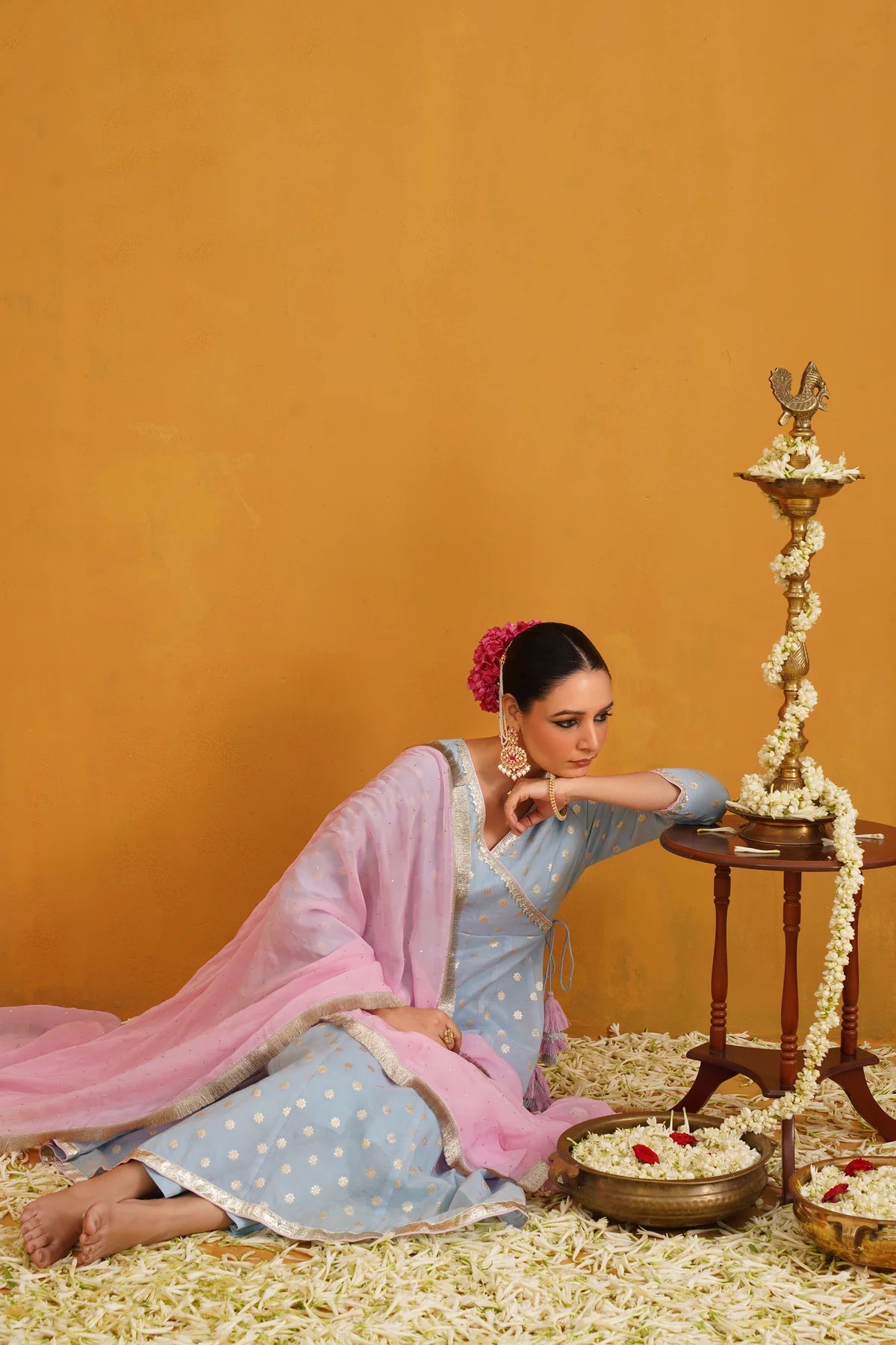 Murraya - Blue Bethany Banarasi Anarkali Set of 3