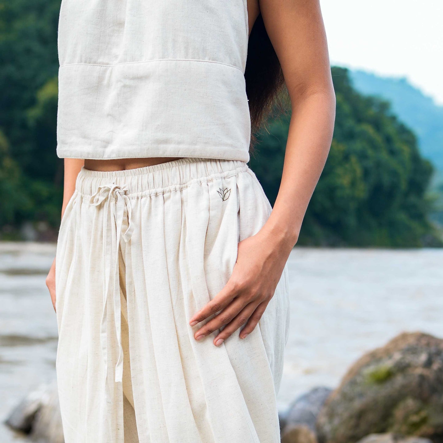 AKISO- Women Cotton Yoga Pants Off White -Akasha