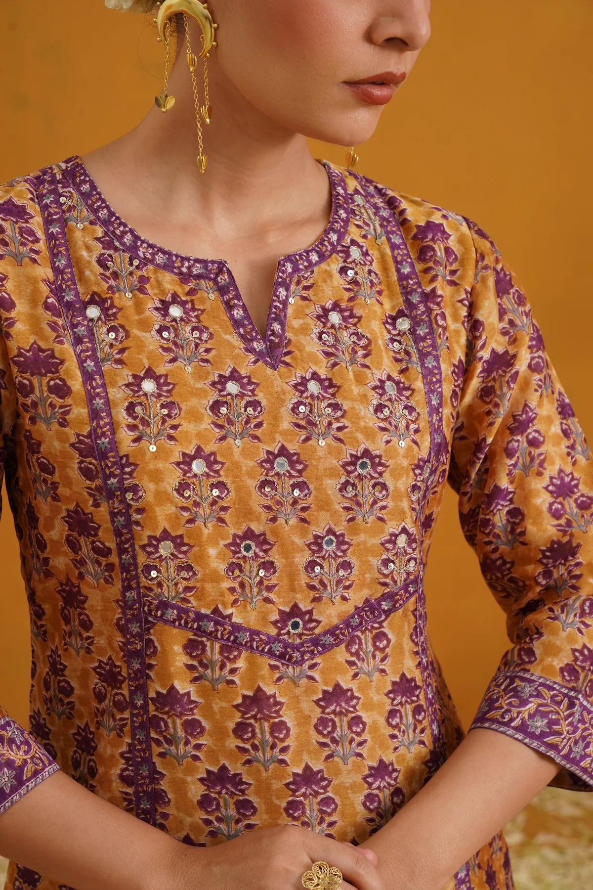 Murraya - Mustard Molly Embroidered Chanderi Kurta Set of 3