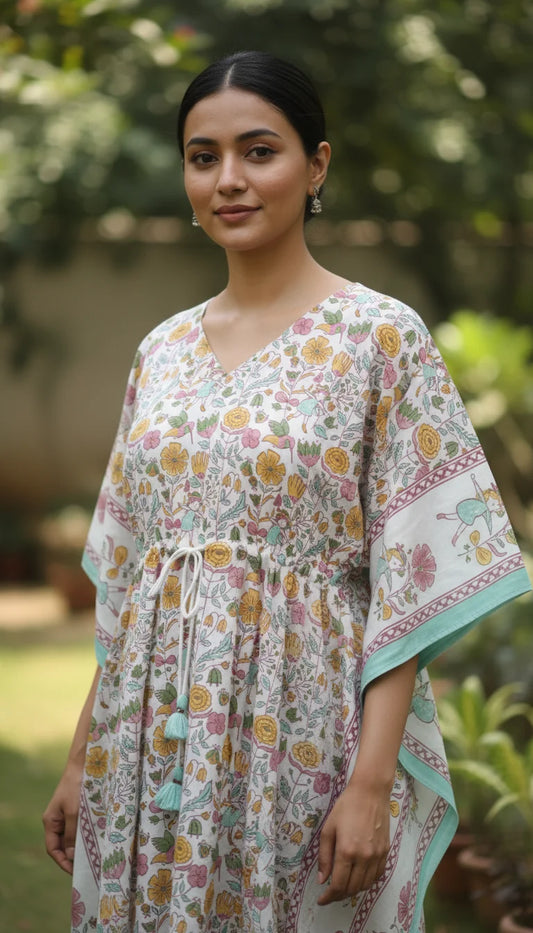 Chhapa - Garden Wonderland Kaftan | Hand Block Printed Cotton
