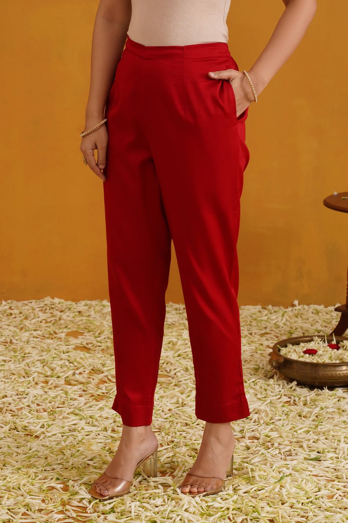 Murraya - Red Vermilion Embroidered Banarasi Kurta Set of 3