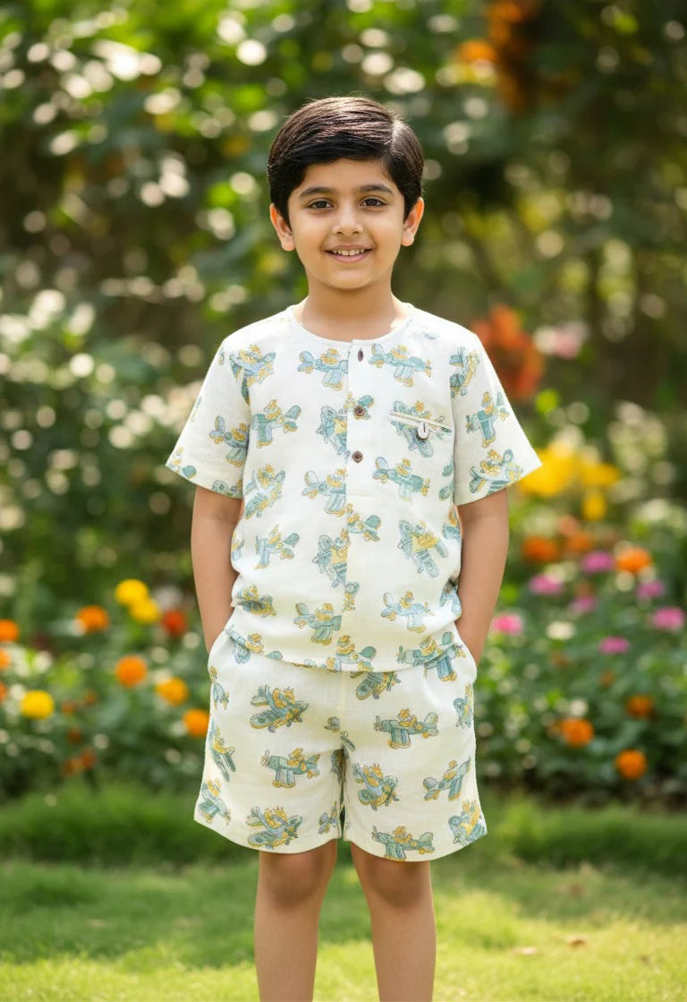 Chhapa - Kids Plane Muslin Shirt & Short Set