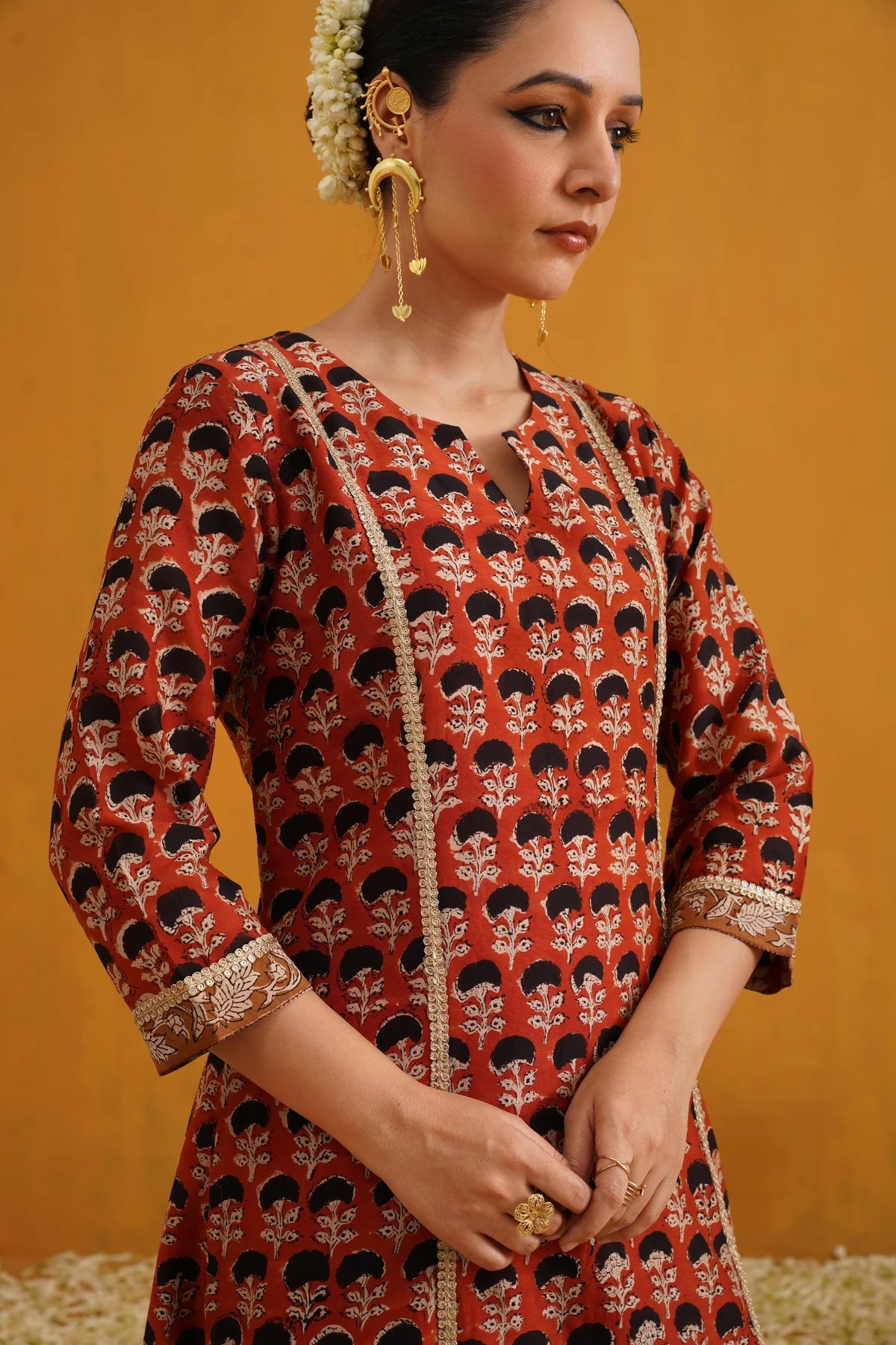 Murraya - Brick Red Kalamkari Chanderi Kurta Set of 3