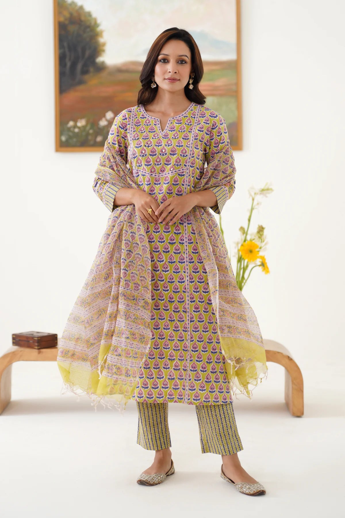 Murraya - Green Kelsey Embroidered Kurta Set of 3