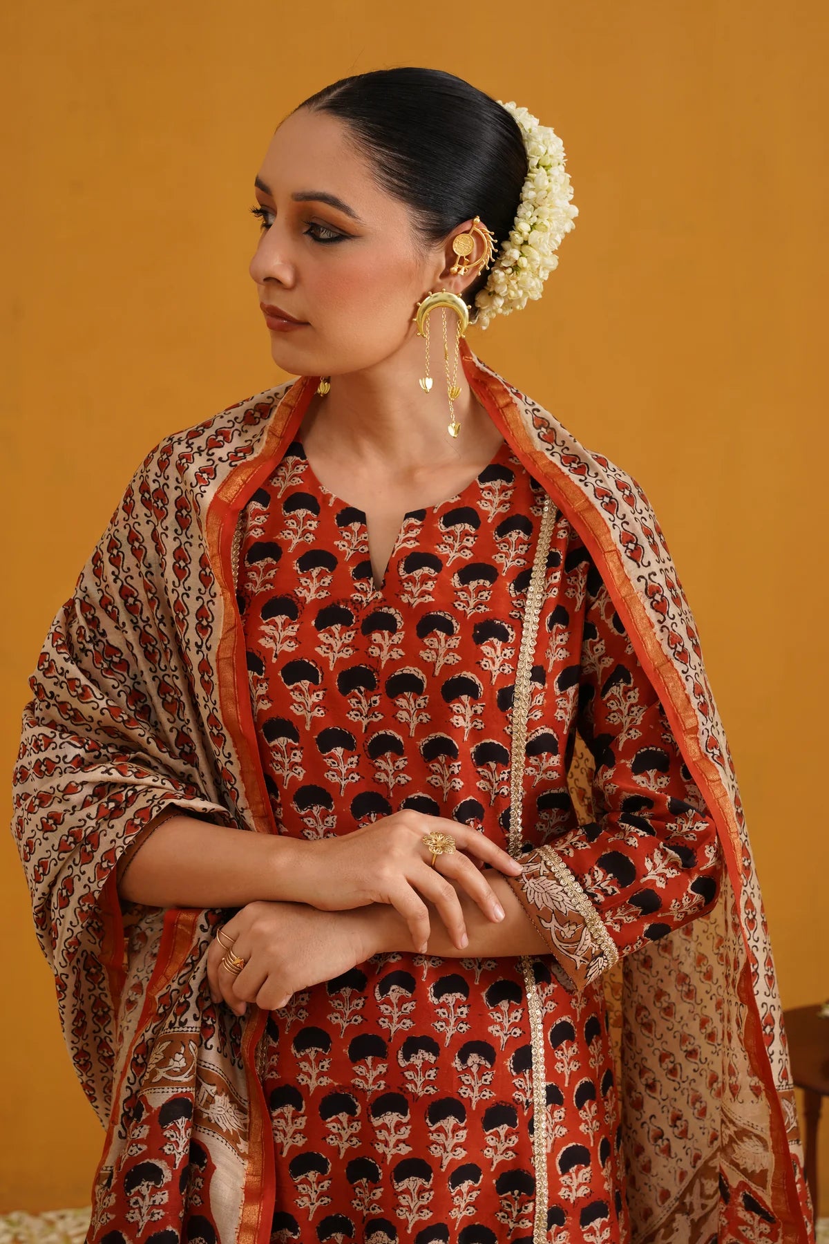 Murraya - Brick Red Kalamkari Chanderi Kurta Set of 3