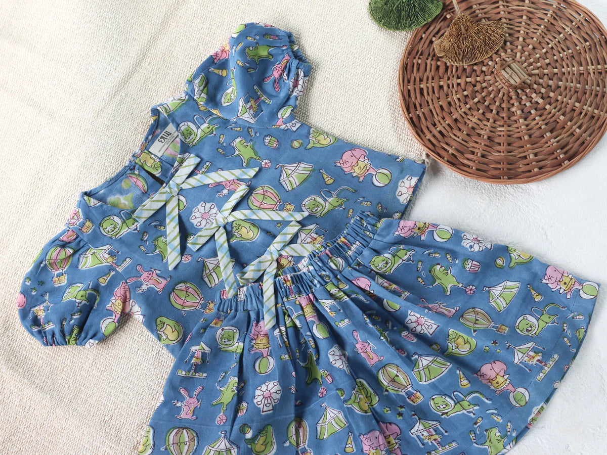 Chhapa - Blue Circus Top & Skort Set