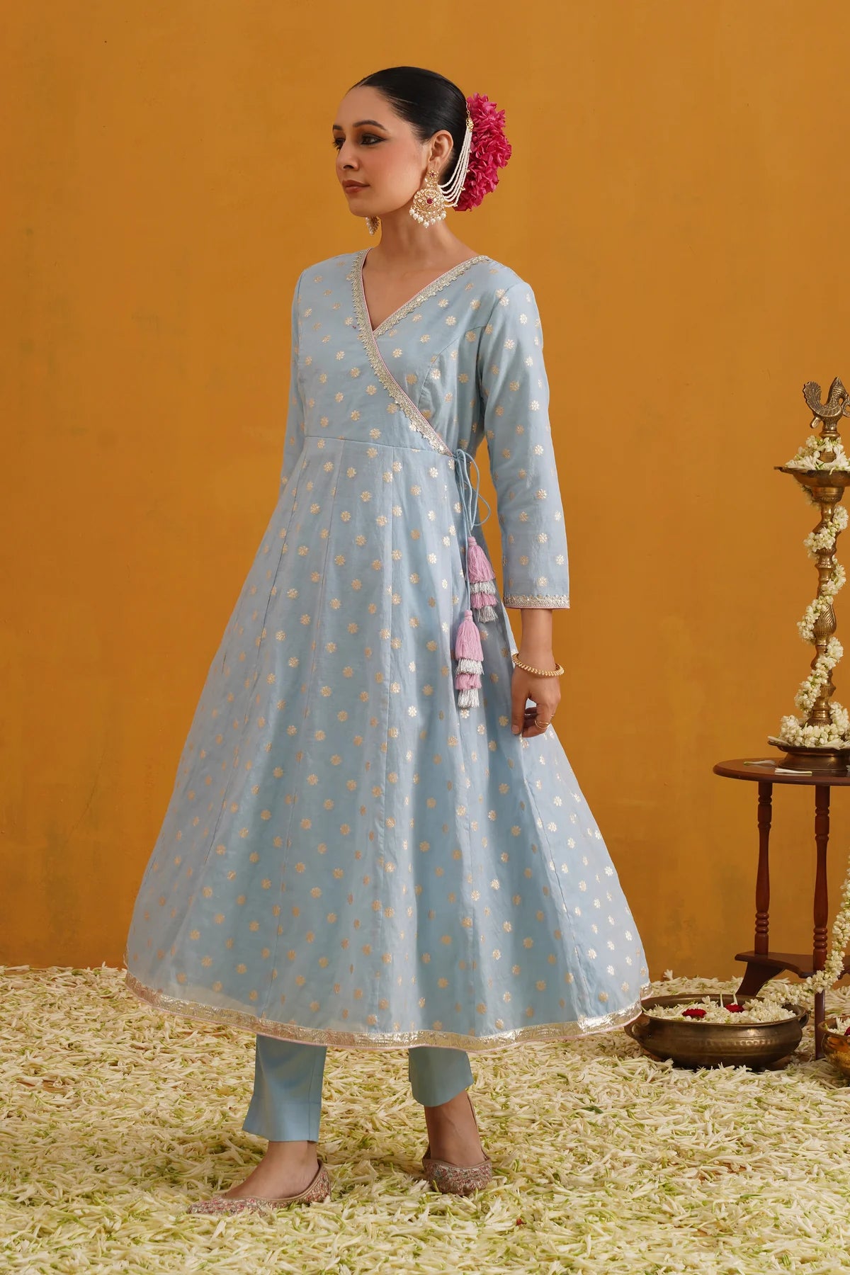 Murraya - Blue Bethany Banarasi Anarkali Set of 3