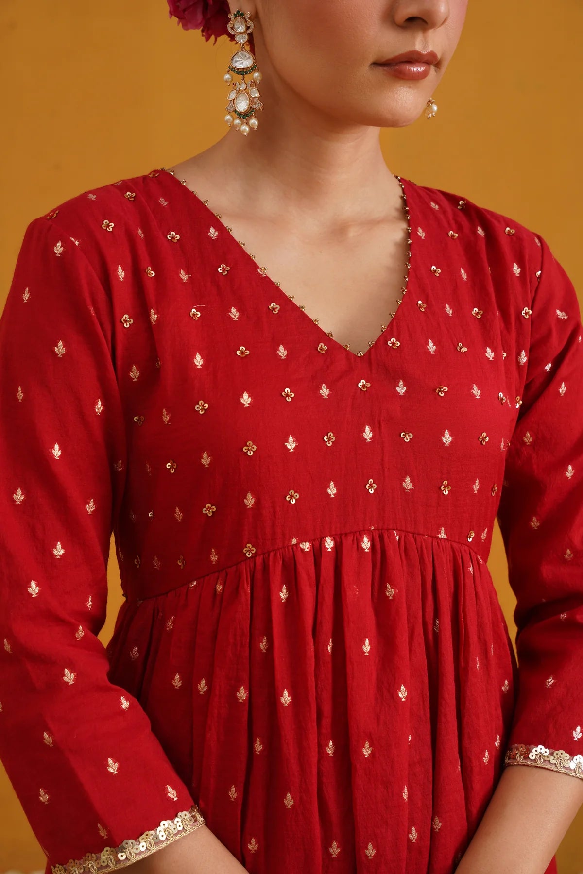 Murraya - Red Vermilion Embroidered Banarasi Kurta Set of 3