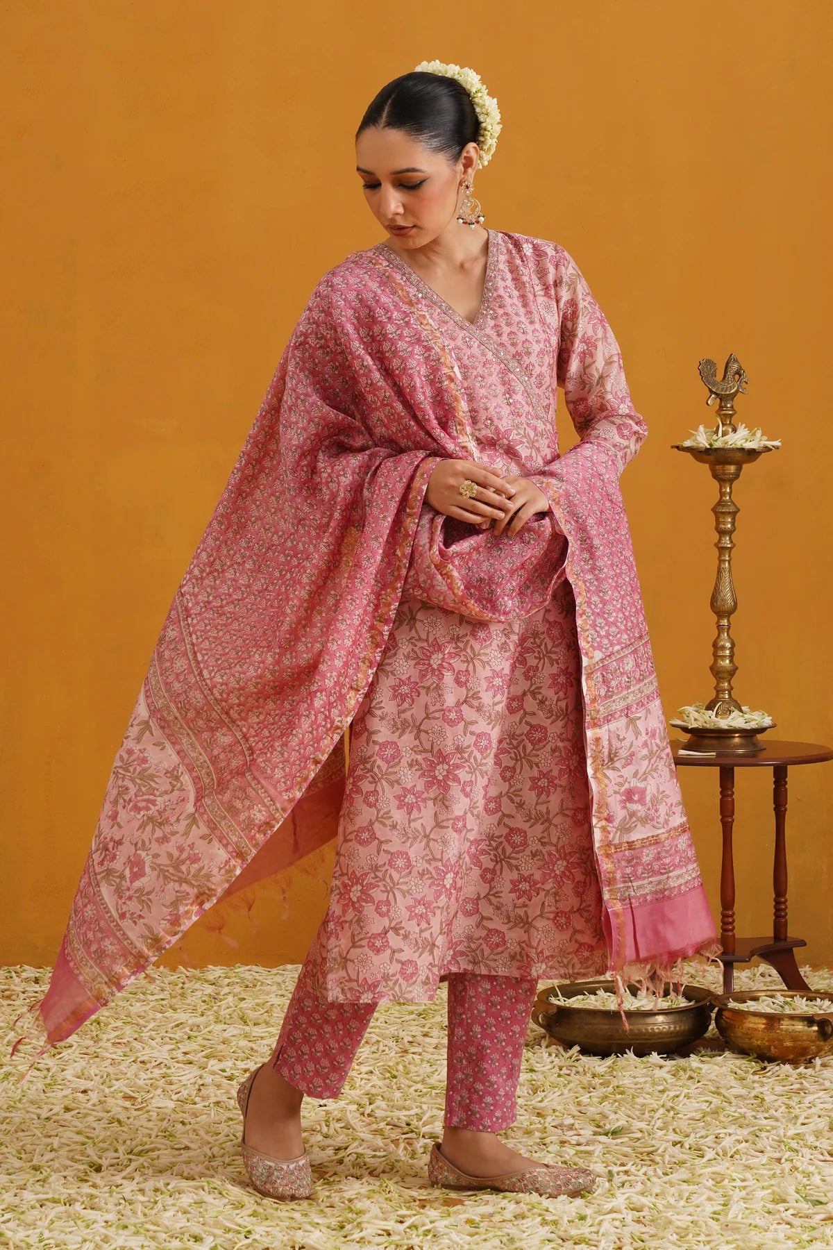 Murraya - Pink Paloma Embroidered Chanderi Kurta Set of 3