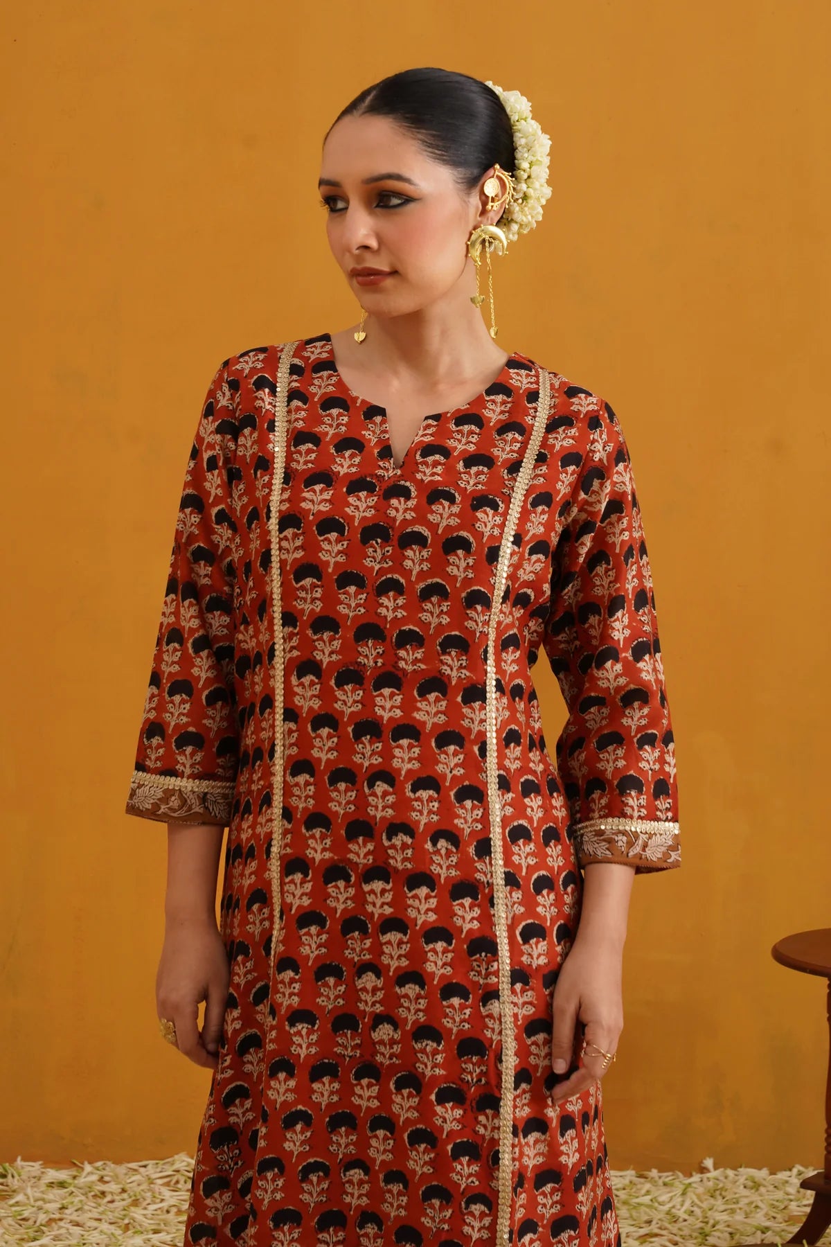Murraya - Brick Red Kalamkari Chanderi Kurta Set of 3
