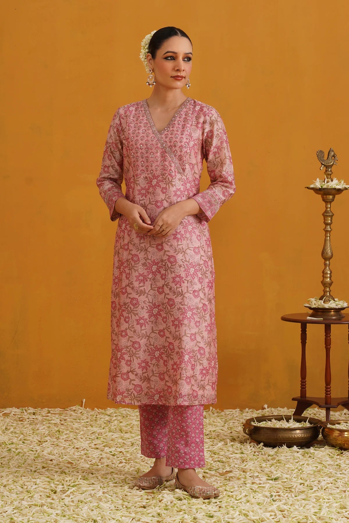 Murraya - Pink Paloma Embroidered Chanderi Kurta Set of 3