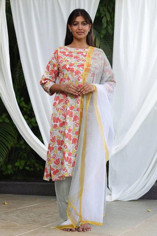 Chhapa - Saree Wali Suit Set | Hand Block Printed Cotton Kurta Set