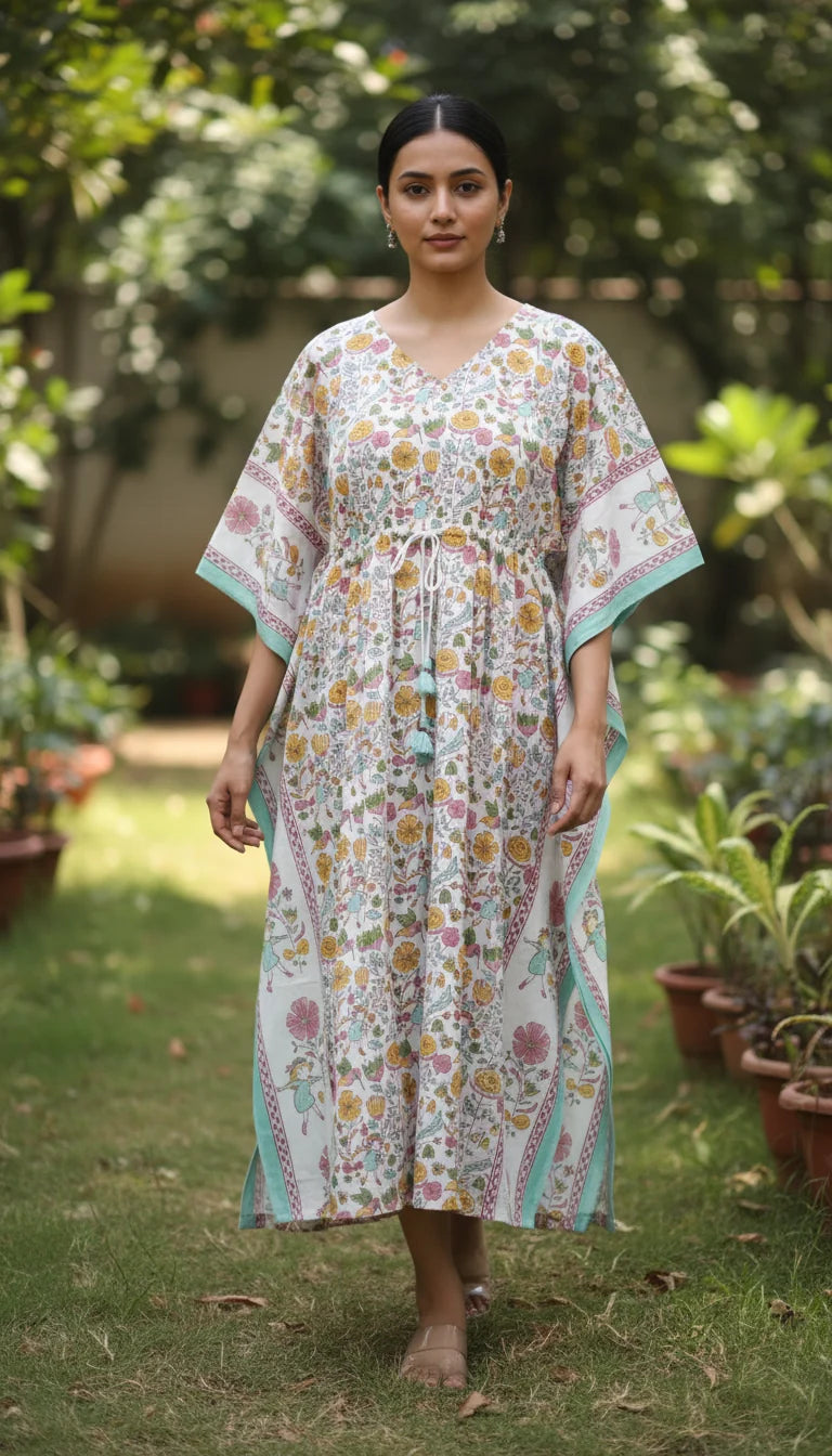 Chhapa - Garden Wonderland Kaftan | Hand Block Printed Cotton