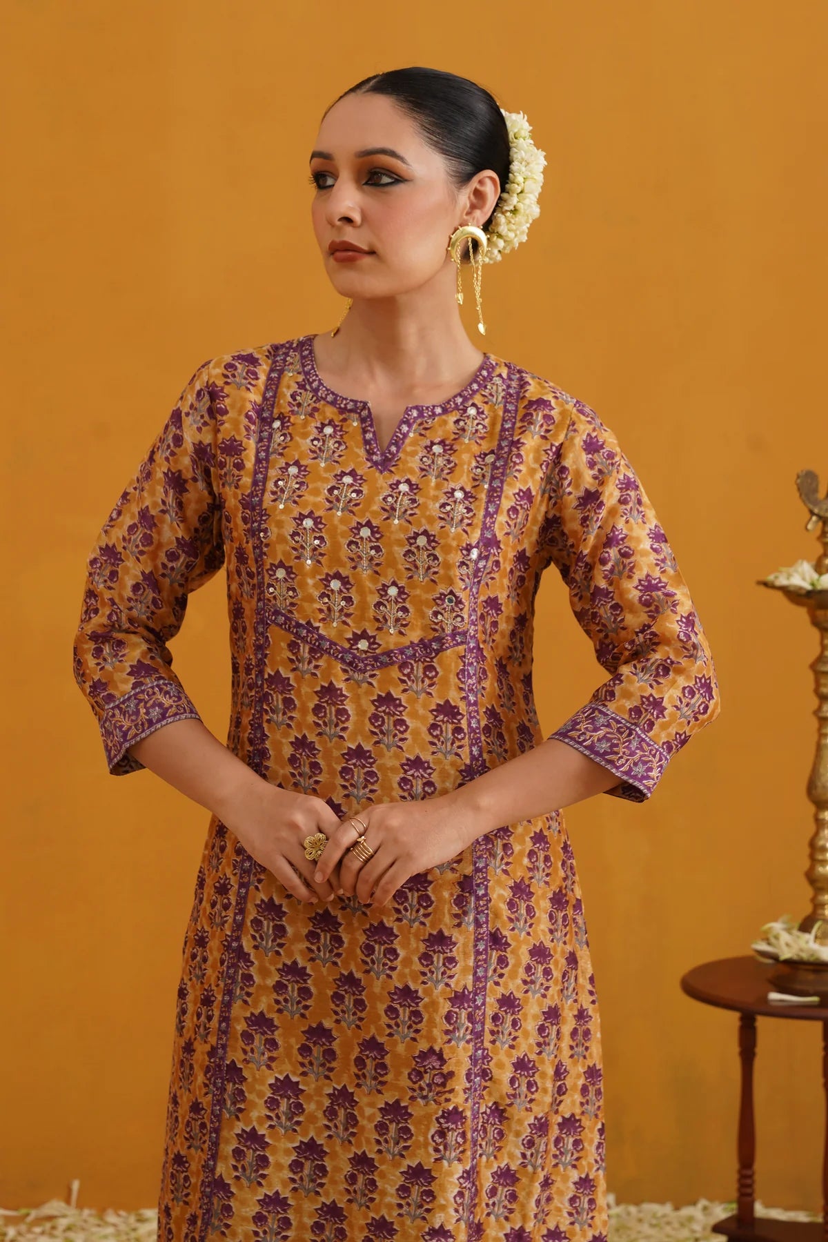 Murraya - Mustard Molly Embroidered Chanderi Kurta Set of 3