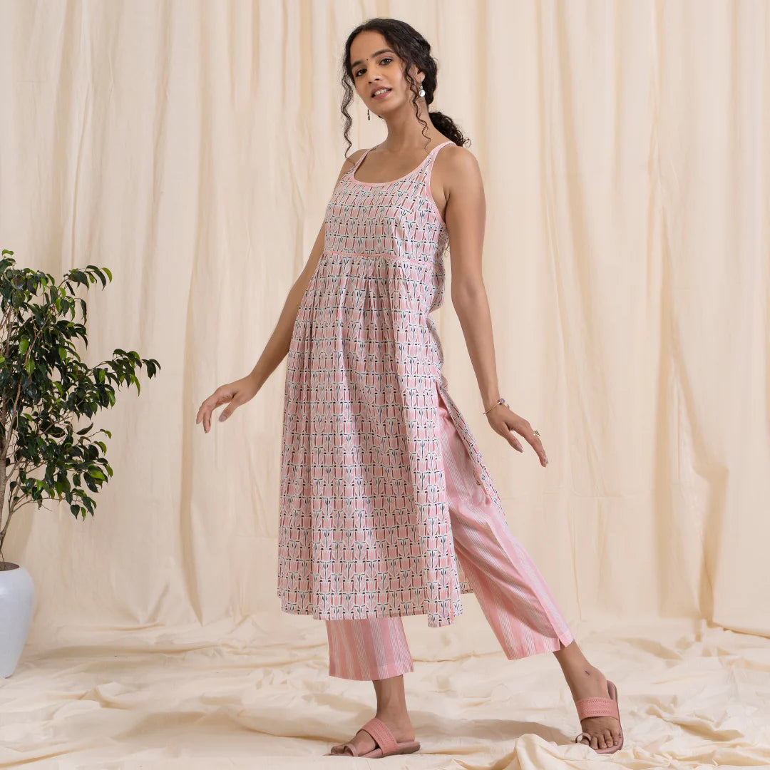 Akiso - Pink Tribal Print Kurta Set