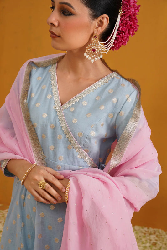 Murraya - Blue Bethany Banarasi Anarkali Set of 3