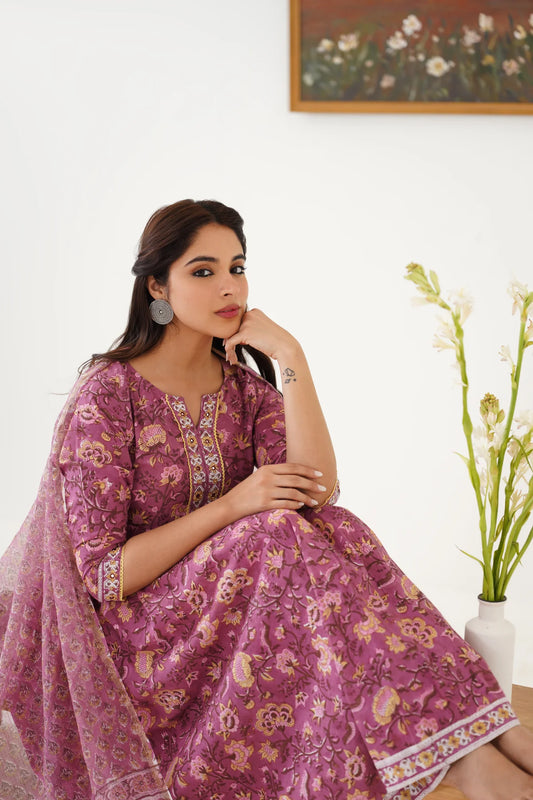 Murraya - Purple Evelyn Embroidered Anarkali Set of 3