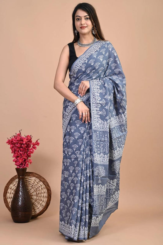 Midautumn Rains - Grey Mul Saree